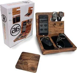 AB Handicrfafts Wooden Docking Station, Nightstand Organizer Wallet, Watch Stand Key Holder for Mom Gifts for DAD, Husband, Compatible with iPhone