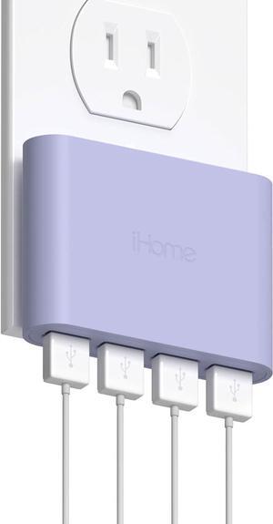 iHome Slim USB Wall Charger: AC Pro Multiport USB Charger, USB Plug Adapter & Phone Charging Block, 4 USB Plugs for Wall Outlet, Flat 4 Port USB Charger & USB Wall Adapter
