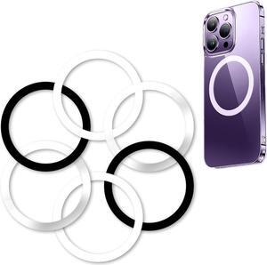 WYNK Universal Metal Rings Compatible for Apple Magsafe Charger/Wallet/Battery Pack, Compatible with iPhone 15/14/13/12 Series(Mini/Plus/Pro/Pro Max) and Samsung Galaxy (Black+White+Sliver, 6 PCS)