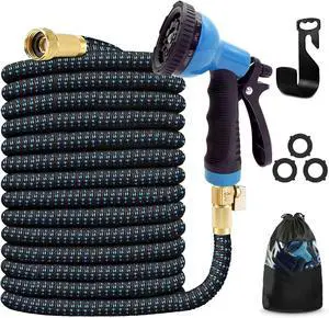J&B XpandaHose 75ft Expandable Garden Hose with Holder - Heavy Duty Superior Strength 3750D - 4 -Layer Latex Core - Extra Strong Brass Connectors and 10 Spray Nozzle w/Storage Bag (Blue 75) J&B XpandaHose 75ft Expandable Garden Hose with Holder - Heavy Duty Superior Strength 3750D - 4 -Layer Latex Core - Extra Strong Brass Connectors and 10 Spray Nozzle w/Storage Bag (Blue 75)