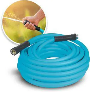 Aqua Joe 50ft Professional-Grade Hybrid Polymer Garden Hose with Dual Swivel Grips, 500-PSI Burst Rating