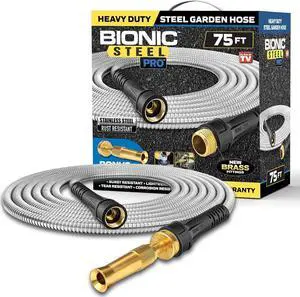 Bionic Steel Pro 75 FT Garden Hose with Nozzle, 304 Stainless Steel Metal Water Hose 75Ft, Flexible Hose, Kink Free, Lightweight and Durable, Crush Resistant Fitting, Easy to Coil, 500 PSI 2024 Model