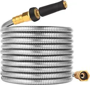Expandable Metal Garden Hose 50 FT - 304 Stainless Steel Water Hose 50 FT - Lightweight non Kinking Flexible Garden Hose, no Bite