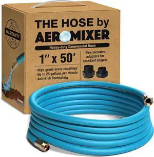 Aeromixer THE HOSE - 1 Inch Garden Hose 50 Ft, Kink Free Commercial Garden Hoses, Heavy Duty Industrial Water Hoses for Outdoors, 650 PSI High-Pressure Watering Tool for Farming and Gardening
