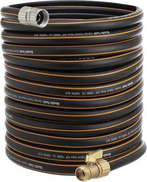 Giraffe Tools Hybrid Garden Hose 75ft x 5/8", Male and Female Fittings with Shut off Valve, Flexible, Heavy Duty, Leakproof, Lightweight Water Hose