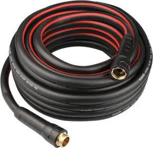 Hybrid Garden Hose 5/8 IN. x 50 FT, Heavy Duty, Lightweight, Flexible with Swivel Grip Handle and Solid Brass Fittings, Gray+Red