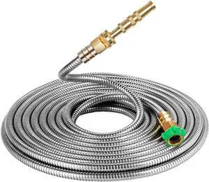 304 Stainless Steel Metal Garden Hose 75 Feet with Brass Garden Hose Nozzle Flexible, Portable & Lightweight Kink Free Garden Water Outdoor Hose