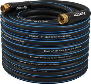 Fevone 75ft Heavy Duty Garden Hose  5/8" ID, 600 PSI, Hybrid Polymer, Kink-Resistant, Flexible, Durable, 3/4" GHT Solid Brass Fittings