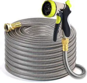 Metal Garden Hose 50 ft  304 Stainless Steel Water Hose with Nozzle Sprayer, Garden Hoses Flexible, Lightweight, No Kink, Heavy Duty for Outdoor (50 ft)