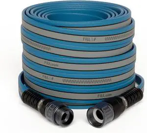 FITT Hiflo Water Hose 100ft, Multipurpose Flat Garden Hose, Easy to Use and Long-lasting Performance, Light Blue and Grey