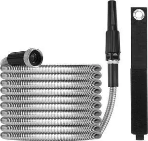 Metal Garden Hose 50ft with Super Tough and Soft Water Hose, Household Stainless Steel Hose, Durable Mighty Garden Hose with Adjustable Nozzle, No Kinks and Tangles, Easy to Store with Storage Strap Metal Garden Hose 50ft with Super Tough and Soft Water Hose, Household Stainless Steel Hose, Durable Mighty Garden Hose with Adjustable Nozzle, No Kinks and Tangles, Easy to Store with Storage Strap