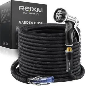 Relxitl Garden Hose 50ft, Flexible Water Hose, Ultra Lightweight Non-Expanding hose With 10 Functon Sprayer, Leak proof, Pressure Resistant for Yard, OutdoorBlack 50FT
