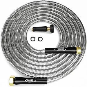 TITAN Garden Hose 15FT - 304 Stainless Steel Metal Water Hose, Flexible, Kink-Free, Lightweight, Durable, Crush Resistant Fittings, Easy to Coil, 500 PSI