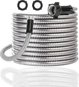 Yanwoo 304 Stainless Steel 15 Feet Garden Hose with Female to Male Connector, Water Hose, Metal Hose, Outdoor Hose (15ft)