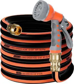 25FT Flexible Garden Hose,Upgraded Hybrid Water Hose,Durable 5/8" Kink Free Outdoor Yard Car Wash Hose,Solid Brass Connectors