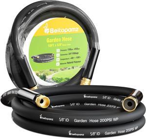 Short Garden Hose 10 ft x 5/8 in Male to Female Heavy Duty Small Water Hose Extender Connector, Lightweight Hybrid Hose Solid Fittings Leakproof Rubber Leader Hose, Drinking Water Safe Black