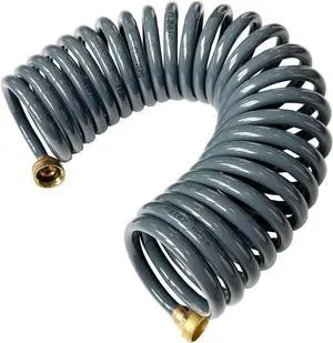 PU Recoil Garden Water Hose 3/8"ID(9.5 x 12.7mm) x 25ft Premium with 3/4"Inch Brass Fittings Retractable, Swivel Female, Outdoor Patio Hose Marine&Boat, Gray(25')