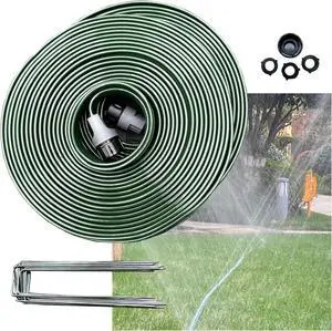 Watoo 2025 75 FT Flat Sprinkler Hose for Lawn Watering Garden Soaker Hose with Holes, Heavy Duty Lightweight No-Kink Water Hose with Stakes, Irrigation Hose, High Spray, Great Fun