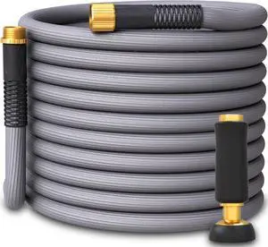 TITAN Garden Hose | Flexible, Lightweight, Kink-Free & Durable Hybrid Water Hose with Heavy Duty Brass Connectors & High-Pressure Jet Nozzle (50FT x 1/2)