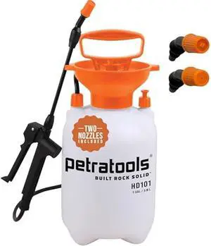 Petratools 1 Gallon Pump Sprayer  HD101 Garden Sprayer for Weeds, Lawn Care & Pesticides  52 Long Hose, 2 Nozzles & Easy Carry Handle  Durable & Lightweight
