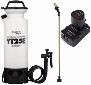 Sprayers Plus YT25E Battery Sprayer in Lawn and Garden - 12V Lithium-ion with Viton Seals & O-Ring, Brass Wand & Nozzle & Shoulder Strap, Yard Sprayer, Lawn Care,2gallon