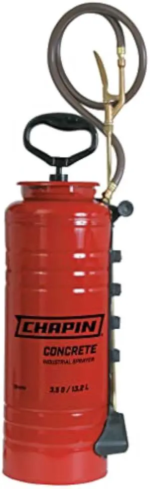 Chapin 19494 Made in USA 3.5 Gallon Tri-Poxy Industrial Open Head Sprayer for Professional Concrete Applications, Form Oils, Construction with All Brass Components, 3.5 gallons, Red