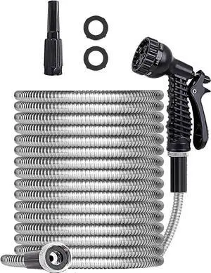 Metal Garden Hose 25FT, Stainless Water Hose with Adjustable Nozzle Sprayer, Heavy Duty Hoses for Yard, Outdoor - Flexible, Never Kink & Tangle, Puncture Resistant, Metal Garden Hose 25FT, Stainless Water Hose with Adjustable Nozzle Sprayer, Heavy Duty Hoses for Yard, Outdoor - Flexible, Never Kink & Tangle, Puncture Resistant,