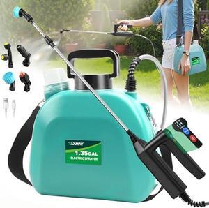 Battery Powered Sprayer 1.35 Gallon, 2025 Electric Sprayer with 3 Adjustable Speeds, 4 Mist Nozzles, Rechargeable Handle, Retractable Wand, Garden Sprayer with Adjustable Shoulder Strap for Weed Lawn