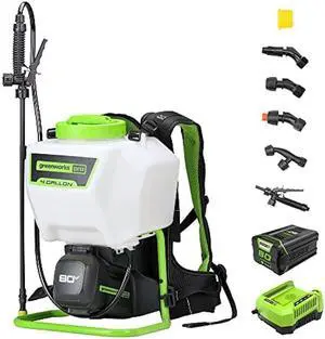 Greenworks 80V Backpack Sprayer 4 Gallon,Battery Powered Backpack Sprayer Kit for Weeding, Spraying, Pest Control, 2Ah Battery and Charger Included, Green, 80V Sprayer Kit (2.0Ah)