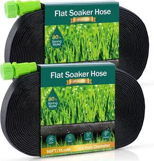 Soaker Hose - Flat Soaker Hose 100FT for Garden Beds, Water Garden Soaker Hose Linkable Consistent Drip Irrigation Hose Save 83% Water