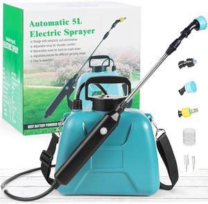Automatic Battery Powered Sprayer  1.35 Gal Cordless Electric Sprayer with Zero Pump, Electric Water Sprayer with 3 Nozzles, USB Rechargeable Handle, & Adjustable Shoulder Strap