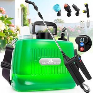 Battery Powered Sprayer 2 Gallon, 2025 New Electric Garden Sprayer with 3 Spray Force, Battery Indicator, Rechargeable Handle, 23.6 Telescopic Wand,4 Mist Nozzles,Shoulder Strap, for Lawn and Garden