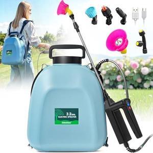3.2 Gallon Battery Powered Backpack Sprayer, Upgraded Electric Back Pack Sprayer with 3 Spray Force, Battery Indicator, Rechargeable Handle, 41 Telescopic Wand, 5 Mist Nozzles, for Lawn and Garden