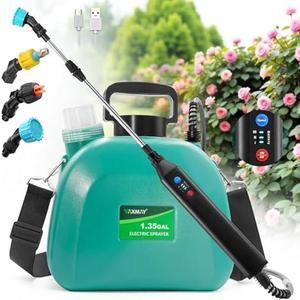 Battery Powered Sprayer 1.35 Gallon, 2025 New Electric Garden Sprayer with 3 Adjustable Speeds, Battery Indicator, 3 Mist Nozzles, Rechargeable Handle with 23.6 Retractable Wand & Shoulder Strap