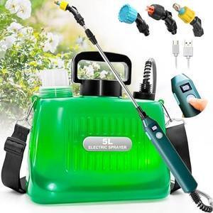 Battery Powered Sprayer, Upgraded 1.35 Gallon Electric Garden Sprayer with Battery Indicator, 23.6 Telescopic Wand, 3 Mist Nozzles, Shoulder Type Weed Sprayer for Yard, Lawn and Garden