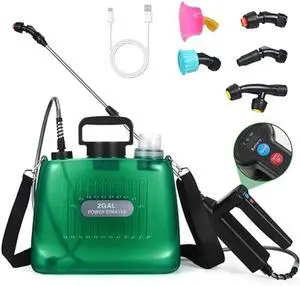 Battery Powered Sprayer 2 Gallon,Upgrade Powerful Electric Sprayer with 5 Mist Nozzles,Rechargeable Handle,32in Retractable Wand,Garden Sprayer with Adjustable Shoulder Strap for Lawn,Garden,Cleaning