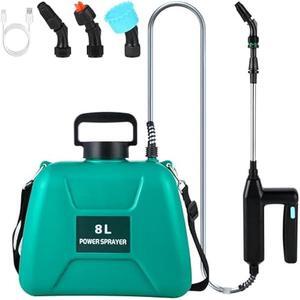 2 Gallon Garden Battery Powered Sprayer: Electric Power Operated Weed Sprayer with 3 Mist Nozzles & 31.5 Retractable Wand - Portable Water Sprayer with Adjustable Shoulder Strap for Yard, Lawn