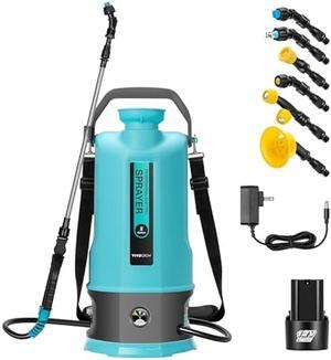 Battery Powered Sprayer, 2.1Gallon/8L Electric Pump Sprayer with Six Nozzles, Adjustable Shoulder Strap and Spray Wand for Garden, Lawn and Other Cleaning, Blue