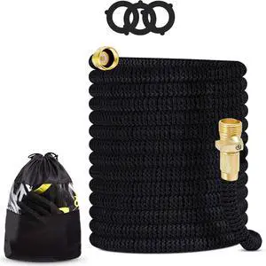 J&B XpandaHose 100ft Expandable Garden Hose - Heavy Duty Superior Strength 3750D - 4 -Layer Latex Core - Extra Strong Brass Connectors and Storage Bag (Black 100)