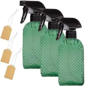 Glass Spray Bottles,Handheld Pressure Spray Bottles,Adjustable Nozzle(spray,stream),Reusable Container (3 PCS, Green)