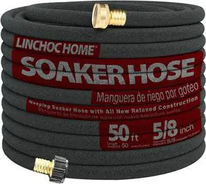 50FT 5/8" Heavy-Duty Soaker Hose for Foundation Watering & Gardens,Leak-Free Brass Connectors, Saves 70% Water, All-Weather Recycled Rubber Design