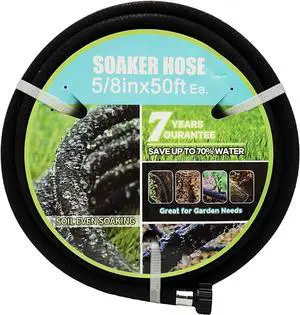 Soaker Hose with Connector 5/8in Diameter 25FT 50FT Black Garden Water Hose Flower Bed and Lawn Lightweight Hose (50FT)