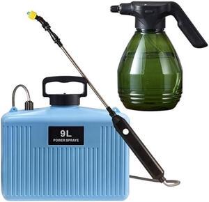 Battery Powered Sprayer 2.4 Gallon and 34 Ounce Set, Electric Garden Sprayer with 4 Nozzles Adjustable Shoulder Strap, Water Sprayer with Retractable Wand for Weed, Yard, Lawn and Garden
