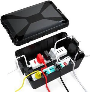 TOTUFY Large Outdoor Electrical Box Waterproof (12.9 x 8.3 x 5.2 inch), IP54 Weatherproof Extension Cord Cover with 7 Cable Seal Entry, Protect Power Strip, Timer Outlet Plug, Holiday Light, Black