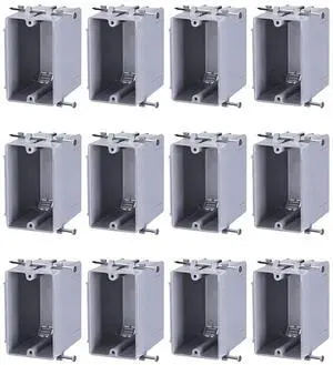 LEONLITE 12 Pack One Gang New Work Electrical Outlet Box, Ultra-deep 22.5 Cubic Inch Device Box, PVC Electrical Junction Box for Switch, GFCI, Step Light, ETL Listed, Gray