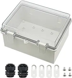 Zulkit Junction Box ABS Plastic Dustproof Waterproof IP65 Electrical Boxes Hinged Shell Outdoor Universal Project Enclosure Clear Cover with 2 Cable Glands 8.7 x 6.7 x 4.3 inch (220x170x110 mm)