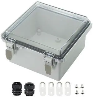 Zulkit Junction Box ABS Plastic Dustproof Waterproof IP67 Electrical Boxes Hinged Shell Outdoor Universal Project Enclosure Grey Clear Cover, Stainless Steel Buckles 5.9 x 5.9 x 3.5 inch