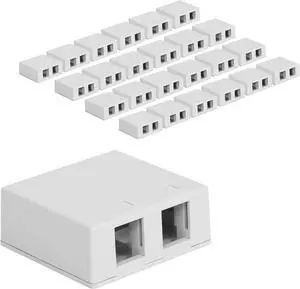 ICC 2 Port Surface Mount Box in White, 25 Pack, Works with Slim and Wide Profile Keystone Jacks (Sold Separately), Compact Outlet for Voice and Data Connections, UL Listed TAA Compliant, IC107BC2WH