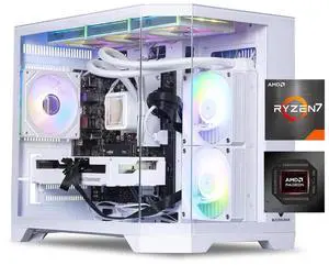 ICEWOLF Gaming Desktop PC , AMD Ryzen7 9700X,Radeon RX 9060XT 16GB,32GB DDR5 1TB NVMe SSD,650W GOLD PSU,Wi-Fi,ARGB Fans,Windows 11 , Prebuilt Gaming Pc New computer,White