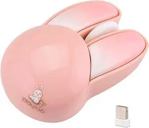 Lomiluskr Cute Bunny Wireless Mouse, Lightweight Soundless Mouse, 2.4G Wireless Mice, Candy Colors, Kawaii Rabbit Mouse for Girls and Kids (Pink Bunny)